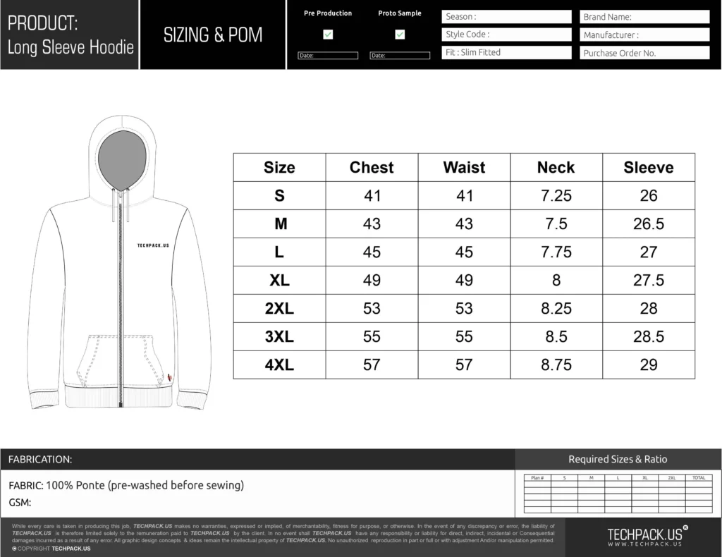 hoodie tech pack template